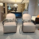 Modern Luxury Seating Collection with 3D Relief Craftsmanship, Natural Wood Veneer, Gold Stainless Steel Accents & Integrated Ambient Lighting